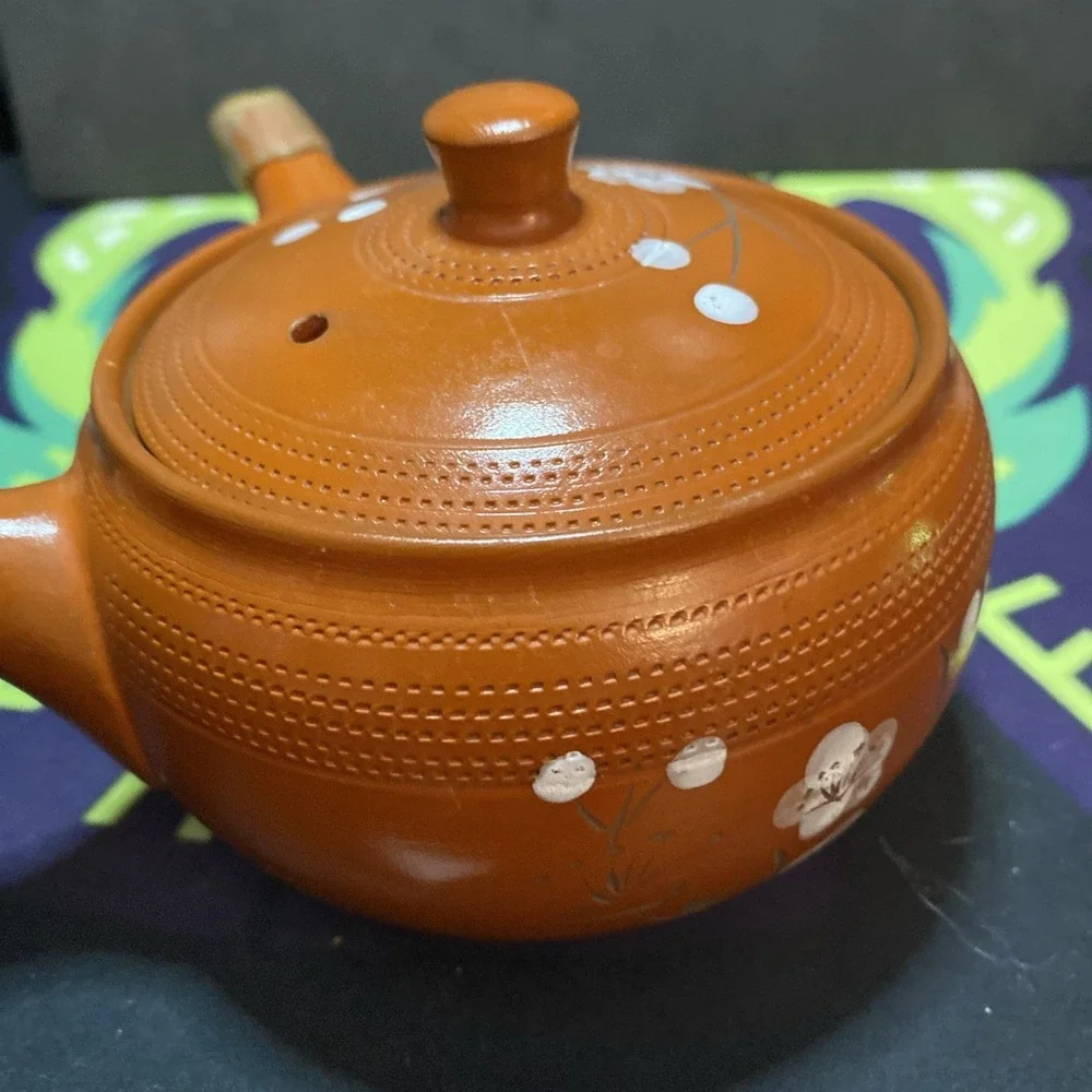 Tokoname Japanese Teapot Red clay Hiramaru White plum Kyusu 350ml Rare